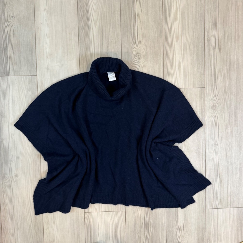 J.Crew Navy Blue Wool Cashmere Turtleneck Poncho Sweater BV431 OS